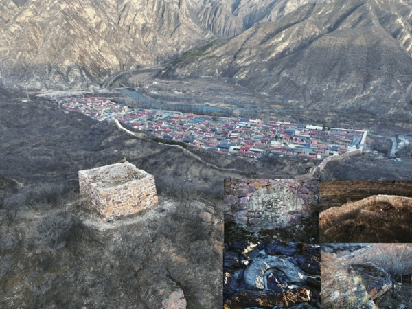 图2 南山烽火台、南城门、北城墙石臼及南城墙外两座马面残墙