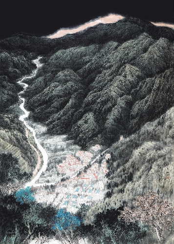 图2沿河口全景手绘图